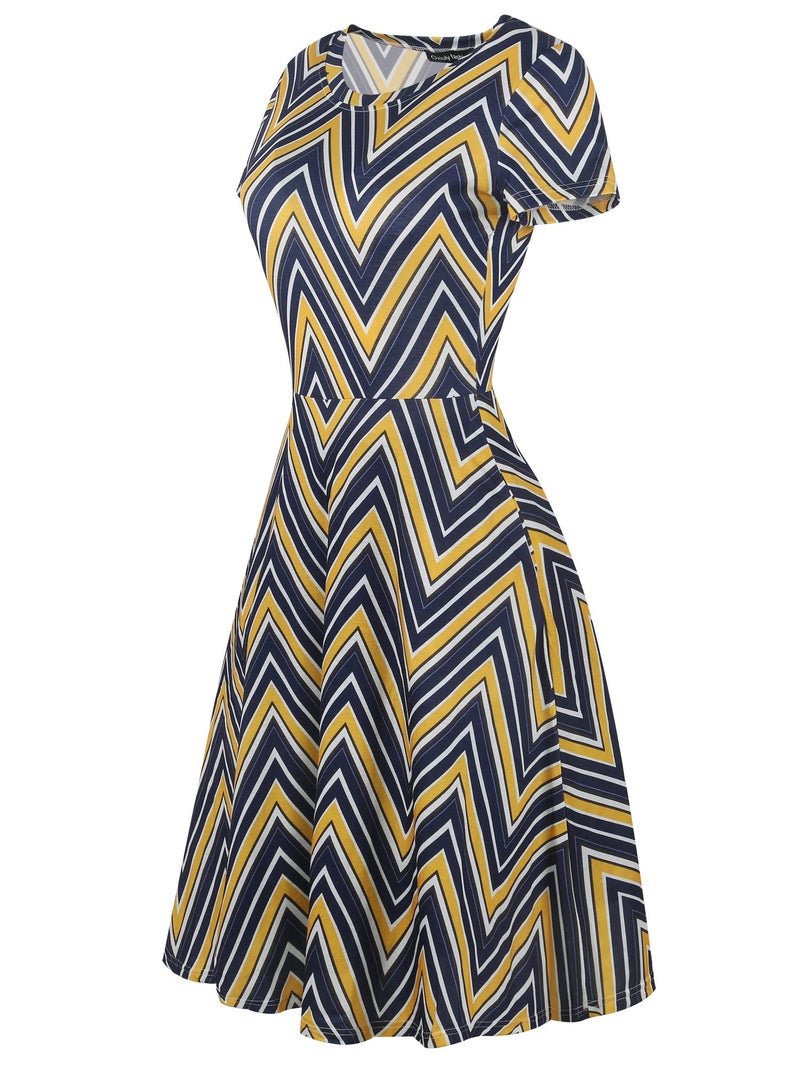 oxiuly Women's Classic Stripe Short Sleeve Casual Pockets Dress Tunic Party Cocktail Work Tea A-Line Dress OX262 (S, Blue Stripe) - Image 3